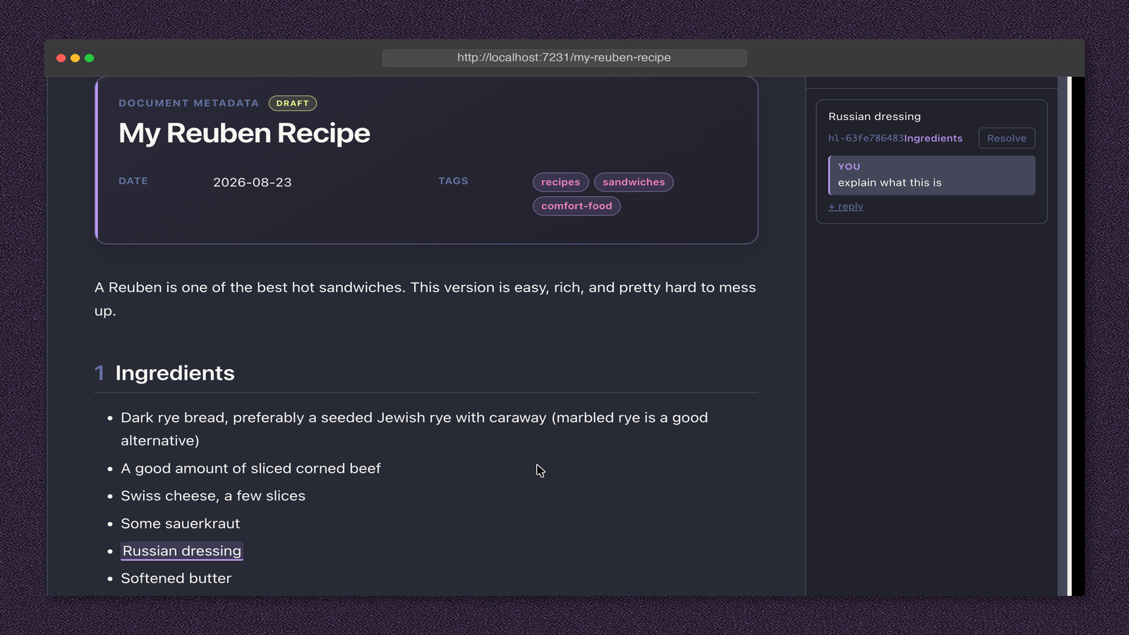 A human highlight and comment in spotlight-md